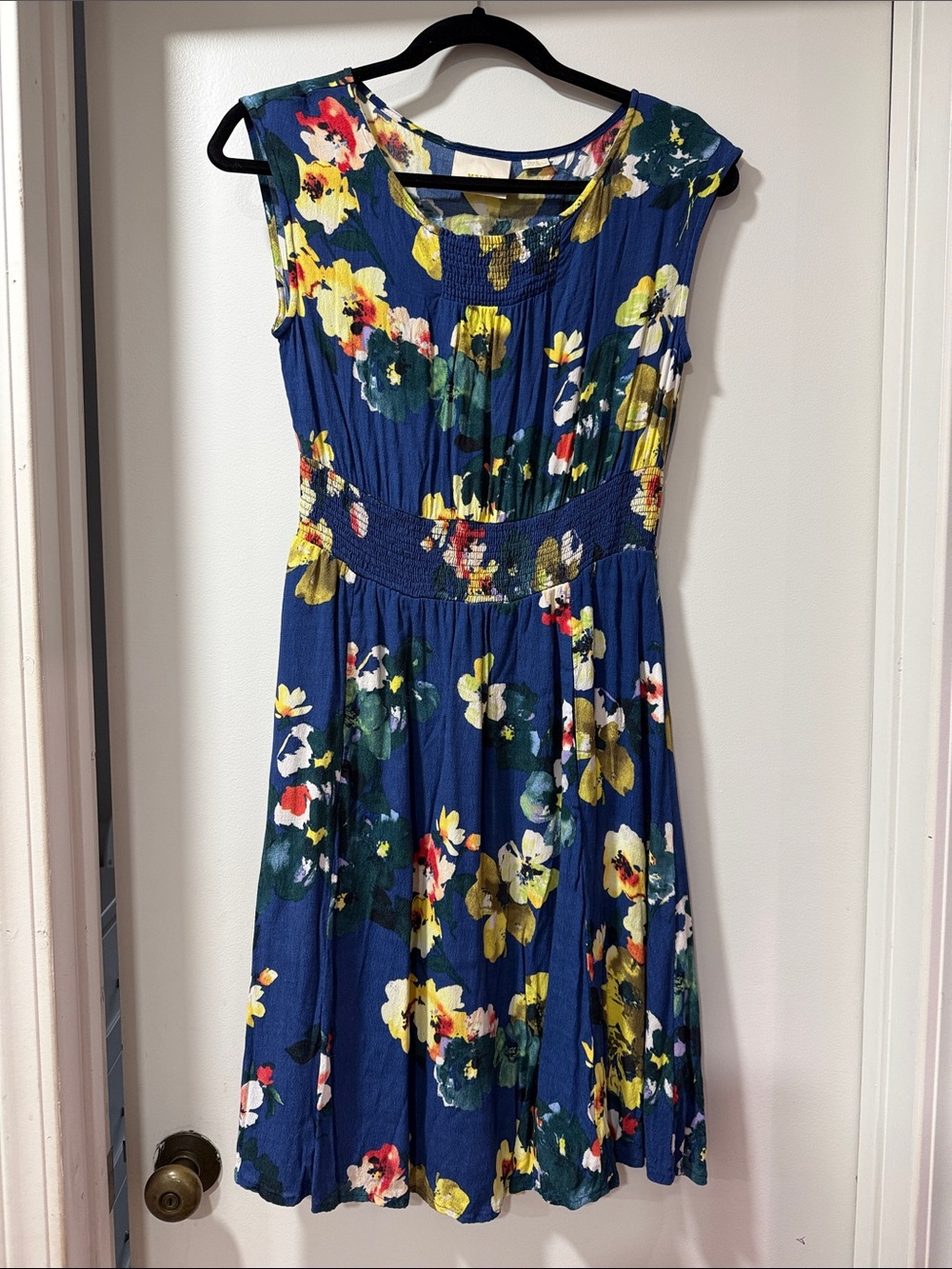Maeve Navy Floral Cap-Sleeve Fit & Flare Dress